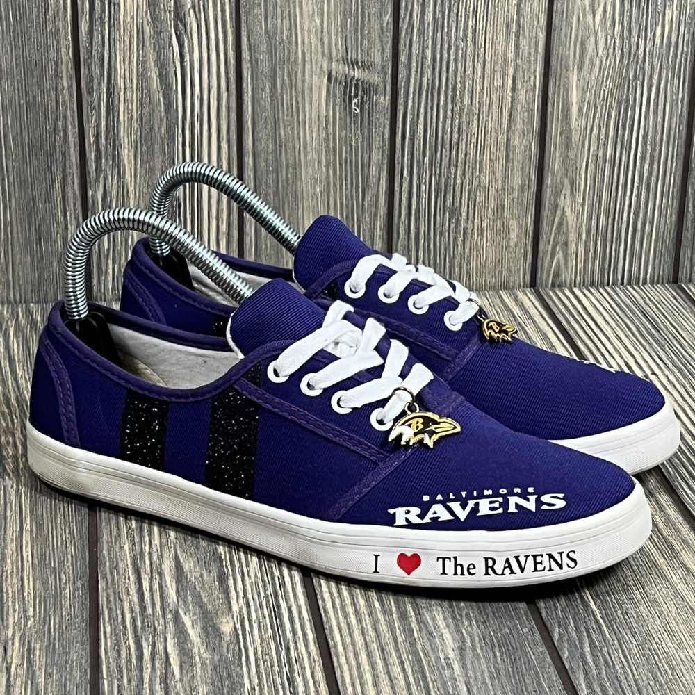 Bradford Exchange Baltimore Ravens Sneakers Womens 8 Purple Canvas‎ Glitter NFL